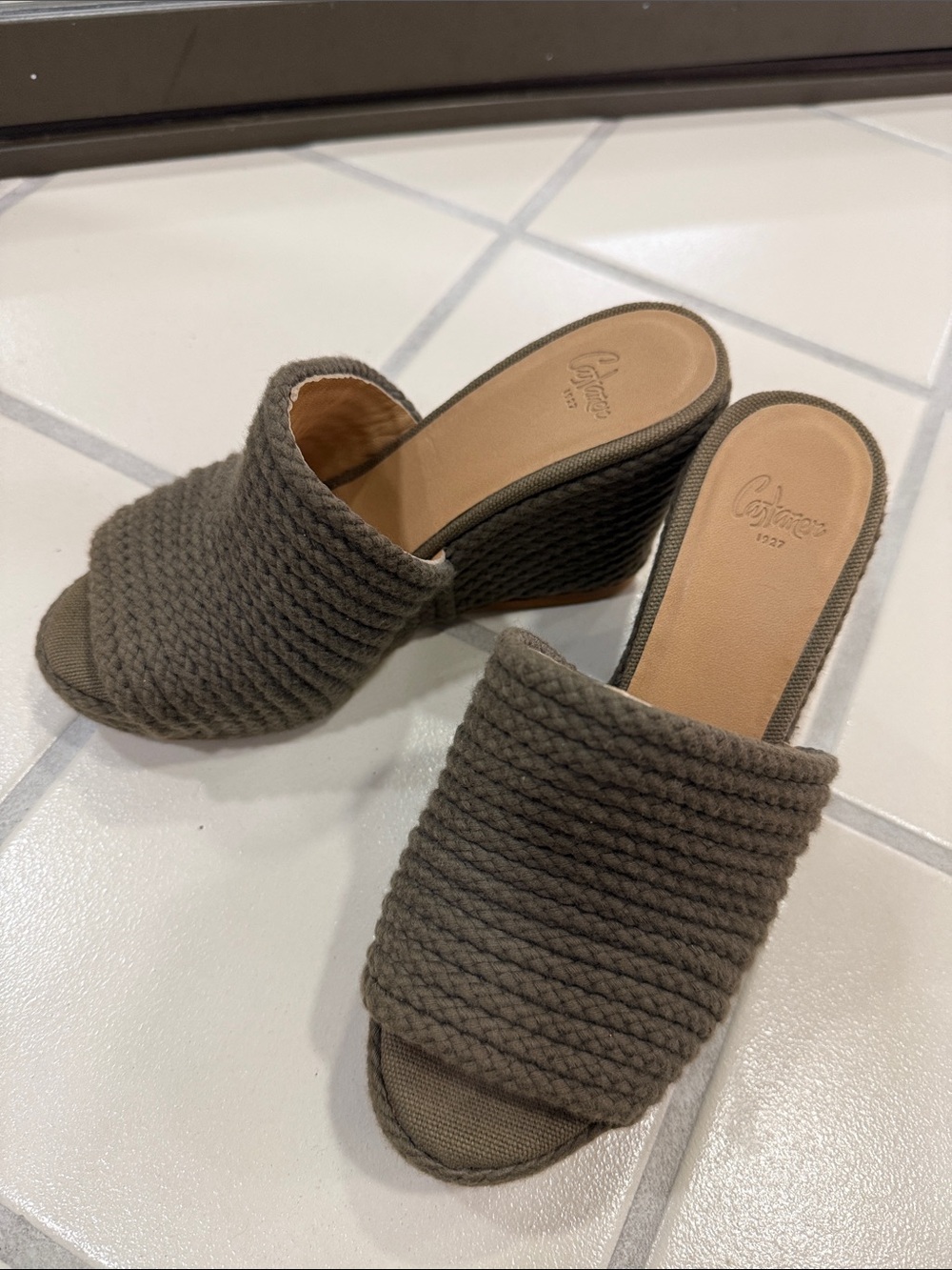 Castaner Olive Braided Slide Wedge Mules - Rope Upper